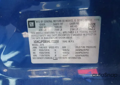 2017 Chevrolet Trax Lt from USA, damaged, VIN 3GNCJPSB9HL172258